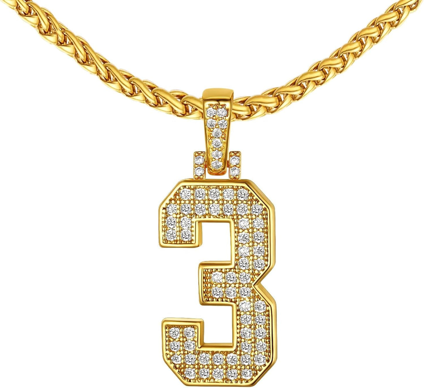 Bling Number Necklace Baseball Chain 14K Gold Plated Sports Football Zirconia Iced Name Jewelry for Men Boys, Tennis Chain 18'' To 30'' + Gift Box