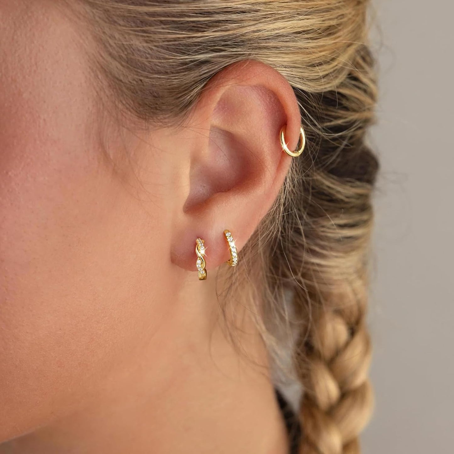 Inerney Gold Huggie Hoop Earrings Set for Women, Dainty Small Sterling Silver Earring Stacks Hypoallergenic Jewelry for Multiple Piercings