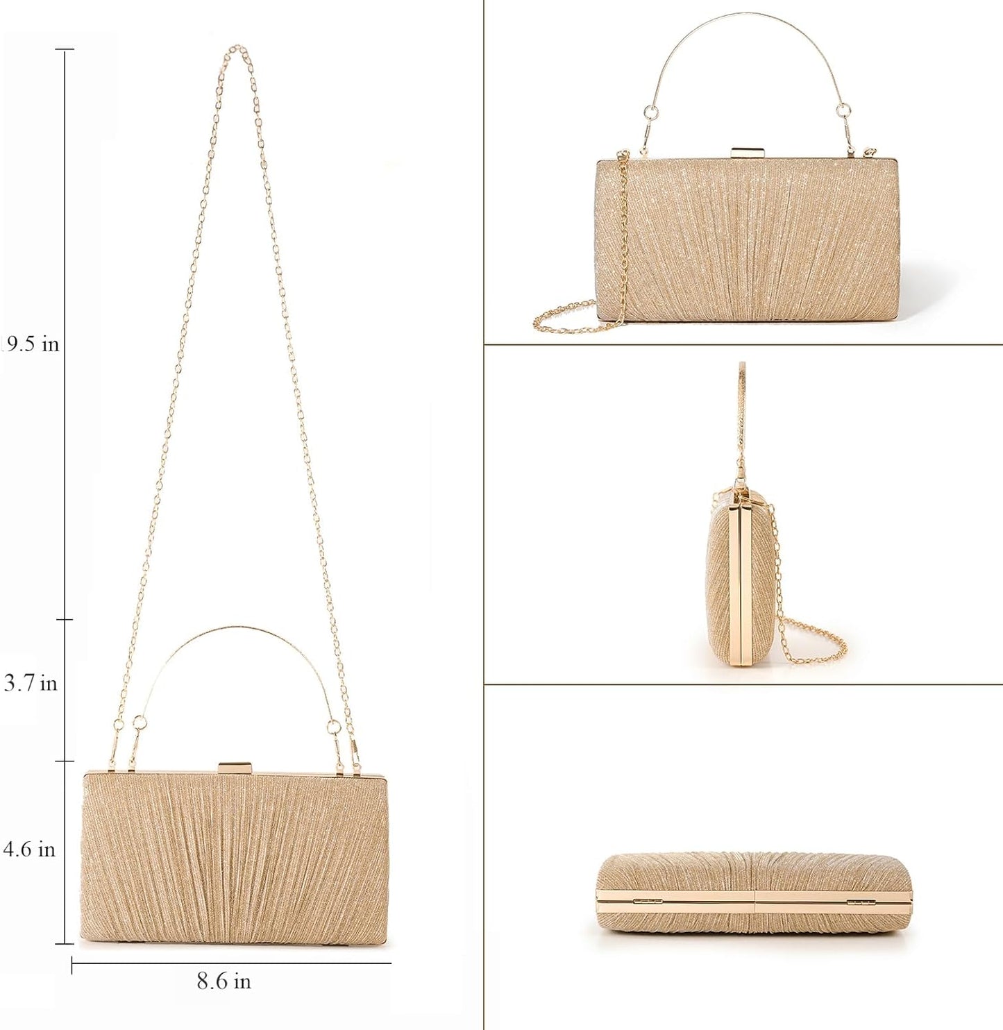 Clutch Purses for Women Pleated Evening Handbag with Chain Prom, Cocktail, and Wedding