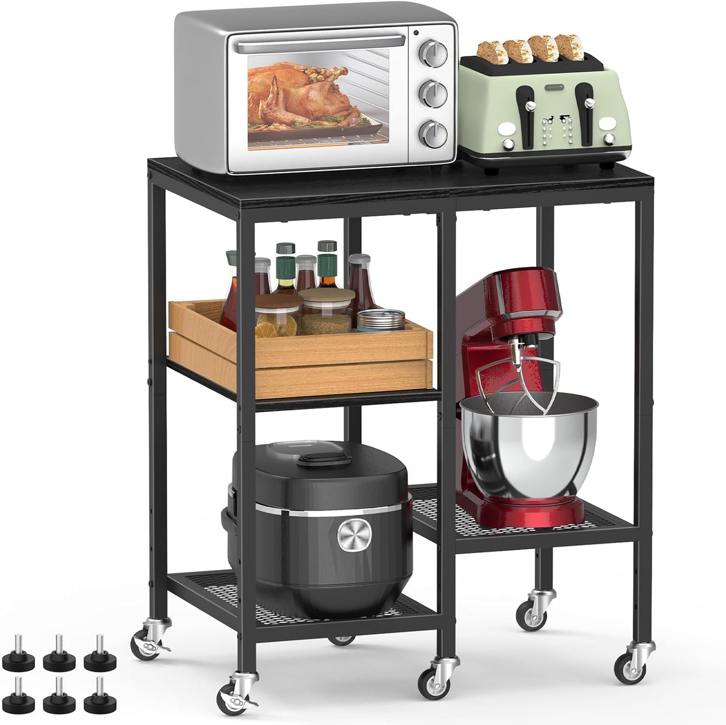 Kitchen Microwave Cart,Microwave Stand with Wheels,Coffee Bar Table Station,4-Tier