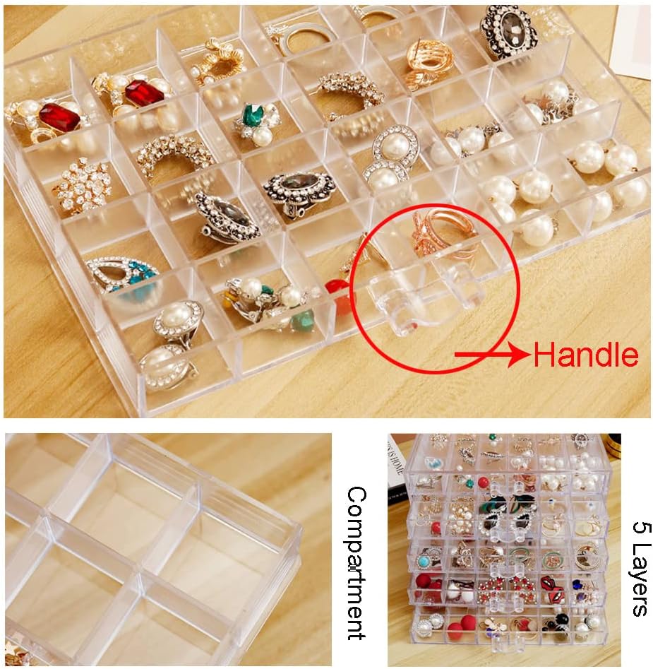 Acrylic Jewelry Storage Box Stand with 120 Small Compartments