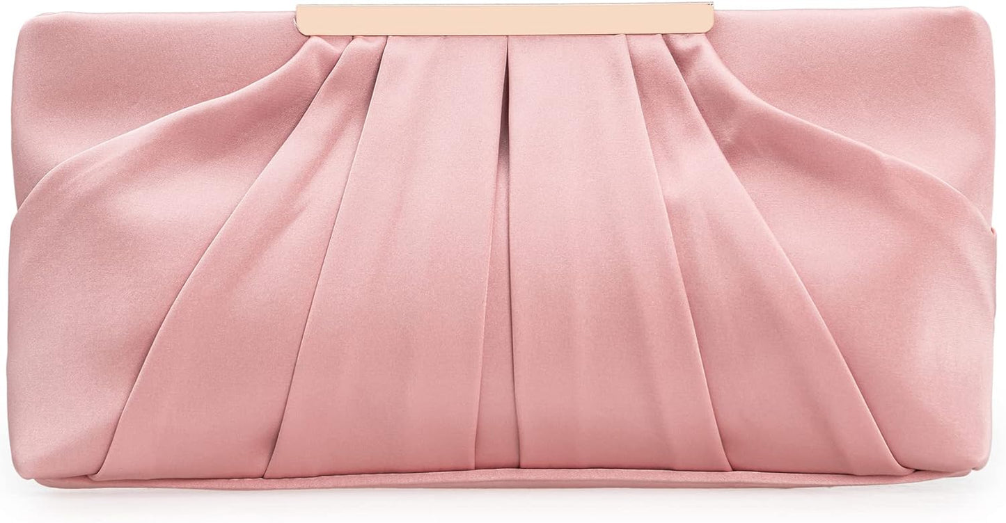 Clutch Evening Bag Elegant Pleated Satin Formal Handbag Simple Classy Purse for Women