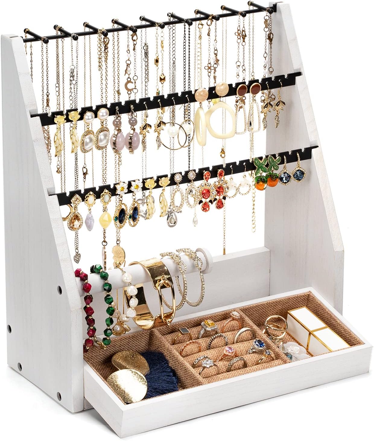 Jewelry Organizer Stand, 5 Layer Earring Holder Organizer with Necklace Holder, Organizer Display
