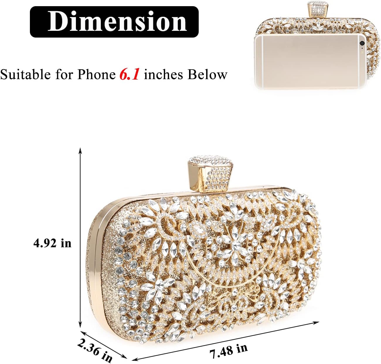 Sparkly Rhinestone Crystal Clutch Bag Glitter Sequin Bridal Purse Evening Handbag for Wedding Party Prom