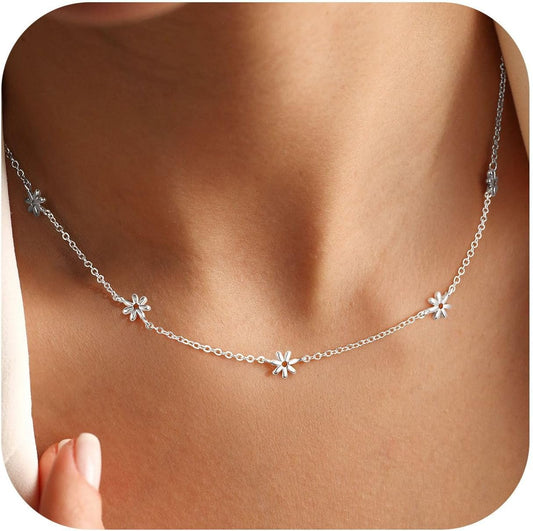 14K Gold Plated Charm Choker Necklace with Pearl & Clover, Cubic Zirconia Dainty Trendy Jewelry Gift for Women