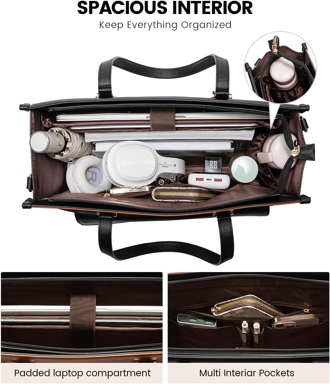 15.6'' Laptop Tote Purse 2-in-1 Professional Business Briefcase with Clutch Purse, Waterproof Leather