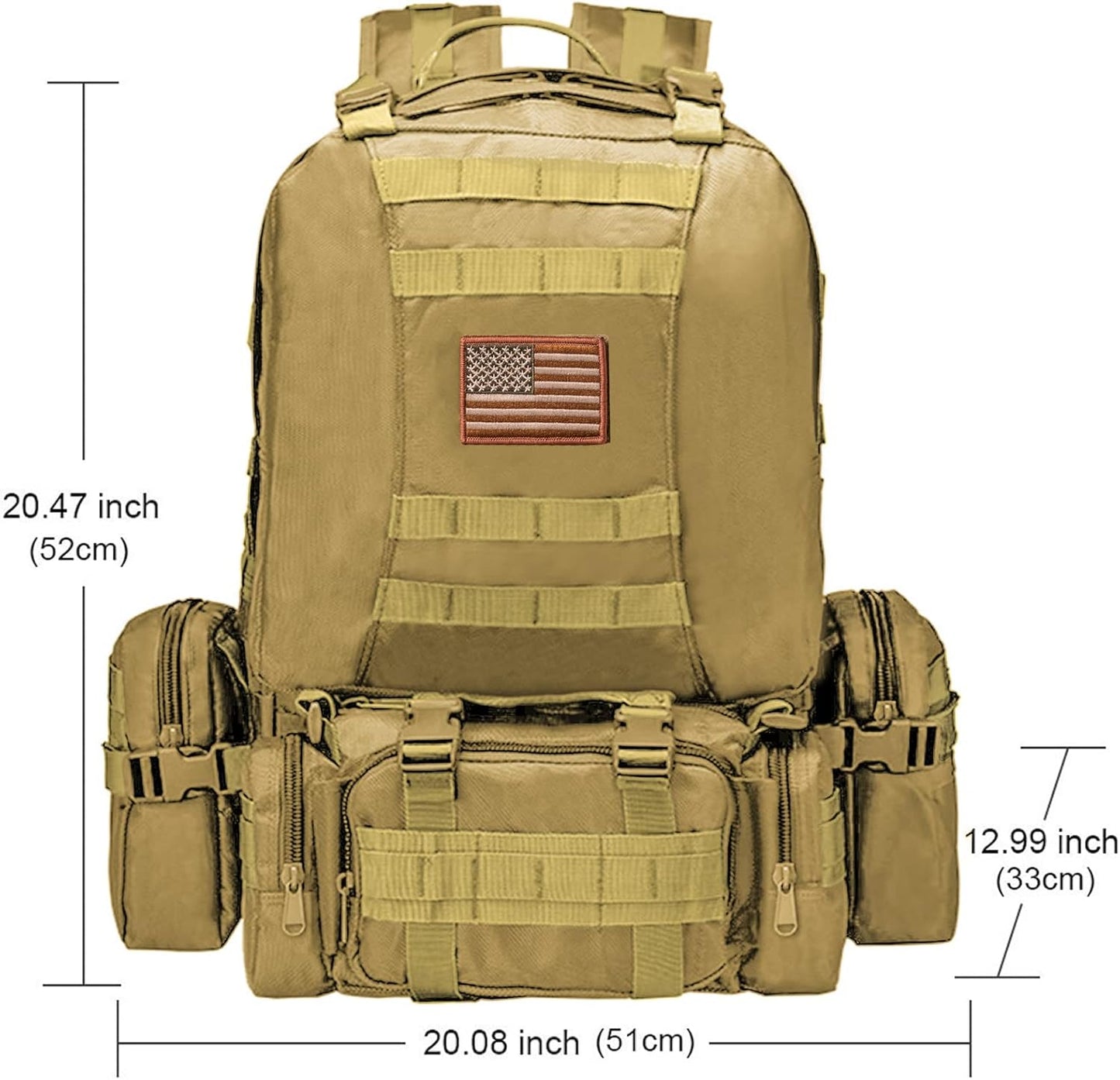 Tactical Backpack Military Army Rucksack 60L Large Assault Pack Detachable Molle Bag