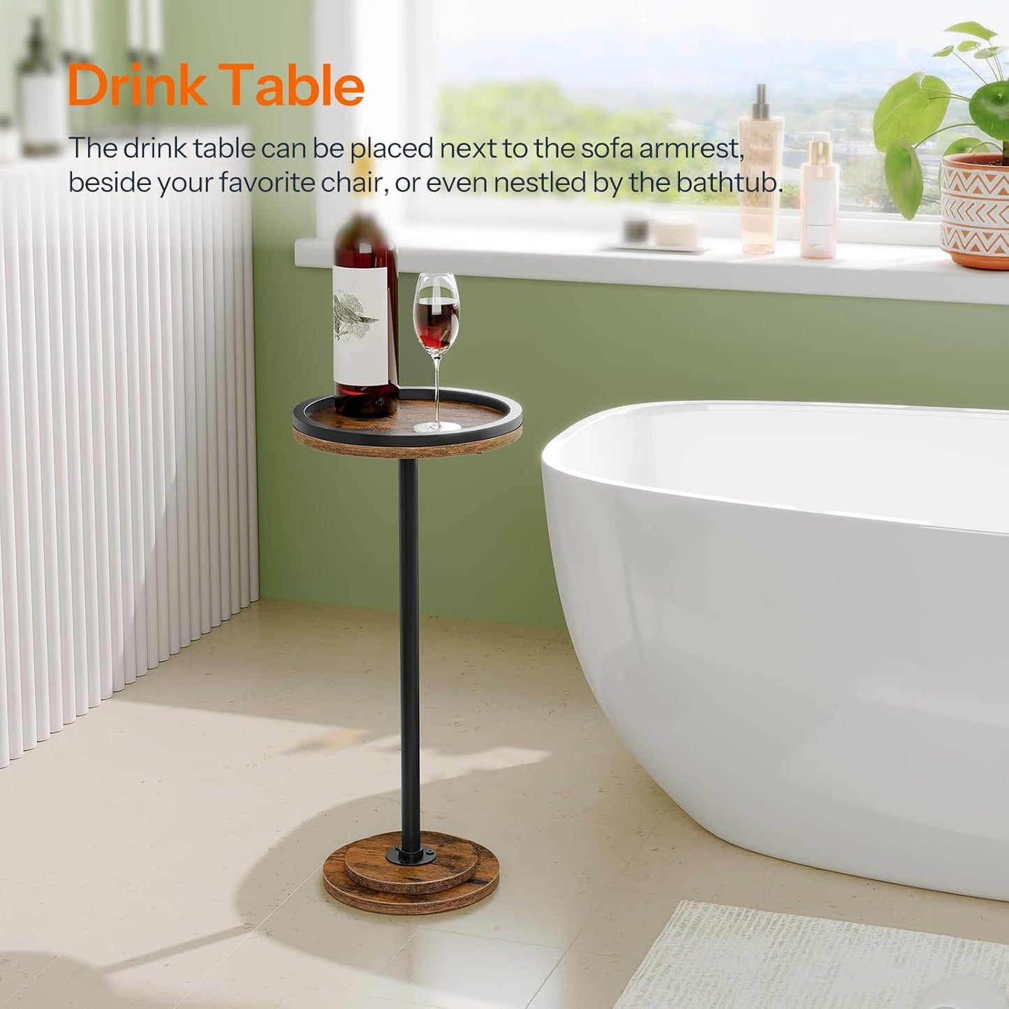 Small Round Side Table, Drink Table, Coffee Martini Table with Pedestal Accent