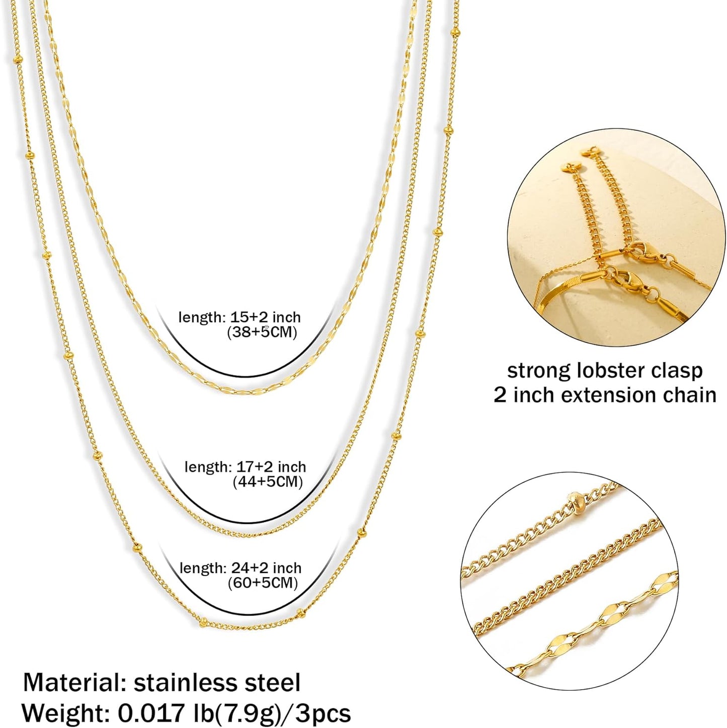 Waterproof Gold Necklace Set: 18K Gold Plated Stainless Steel, Non-Tarnish Layered Chains For Women, Dainty Stackable Jewelry Gift