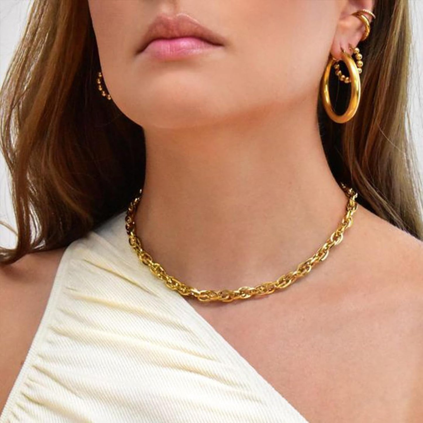 Gold Hoop Earrings Set for Women, 12 Pairs Large/Big Thin Thick Gold Hoops Earrings Loop Pack for Jewelry Gift 40mm/50mm