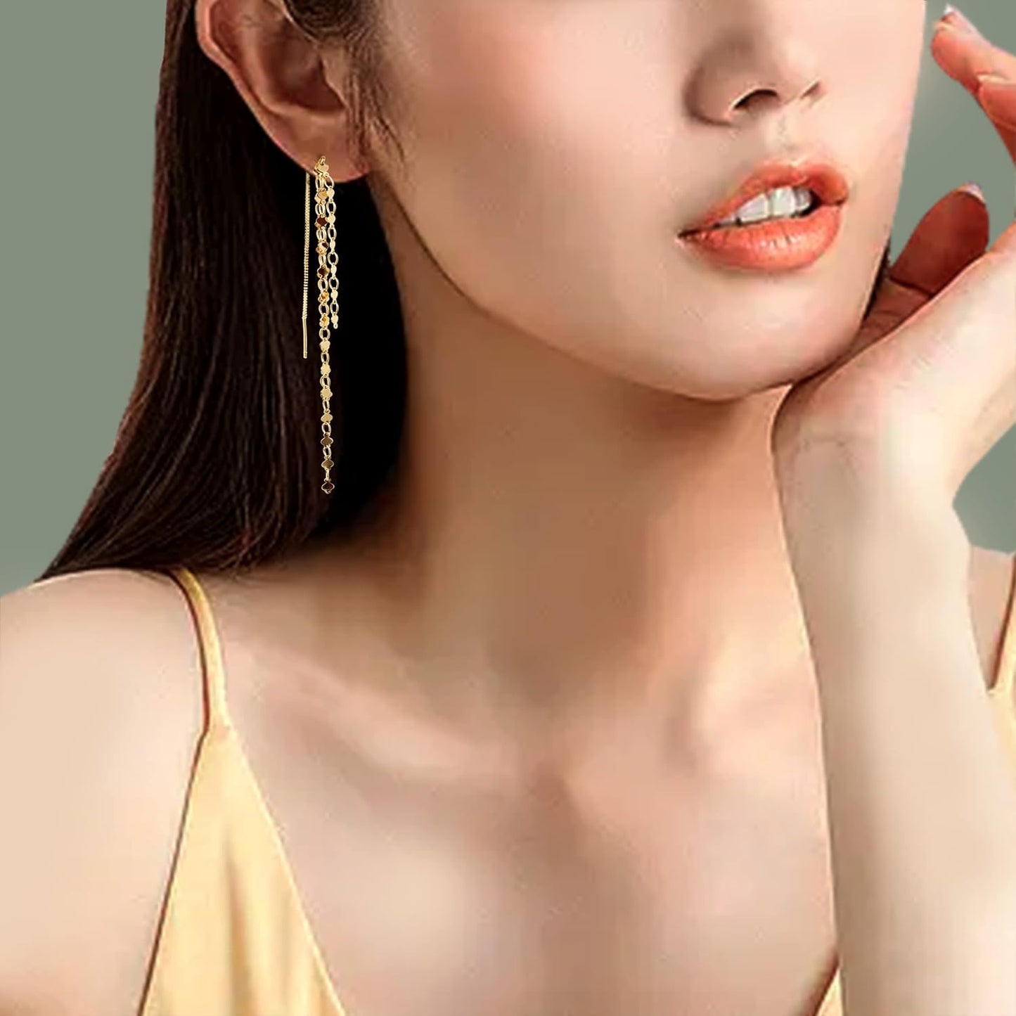 Sonateomber Gold Long Chain Threader Earrings for Women - Fashion Statement Drop Dangle Thread Earrings Jewelry Gift