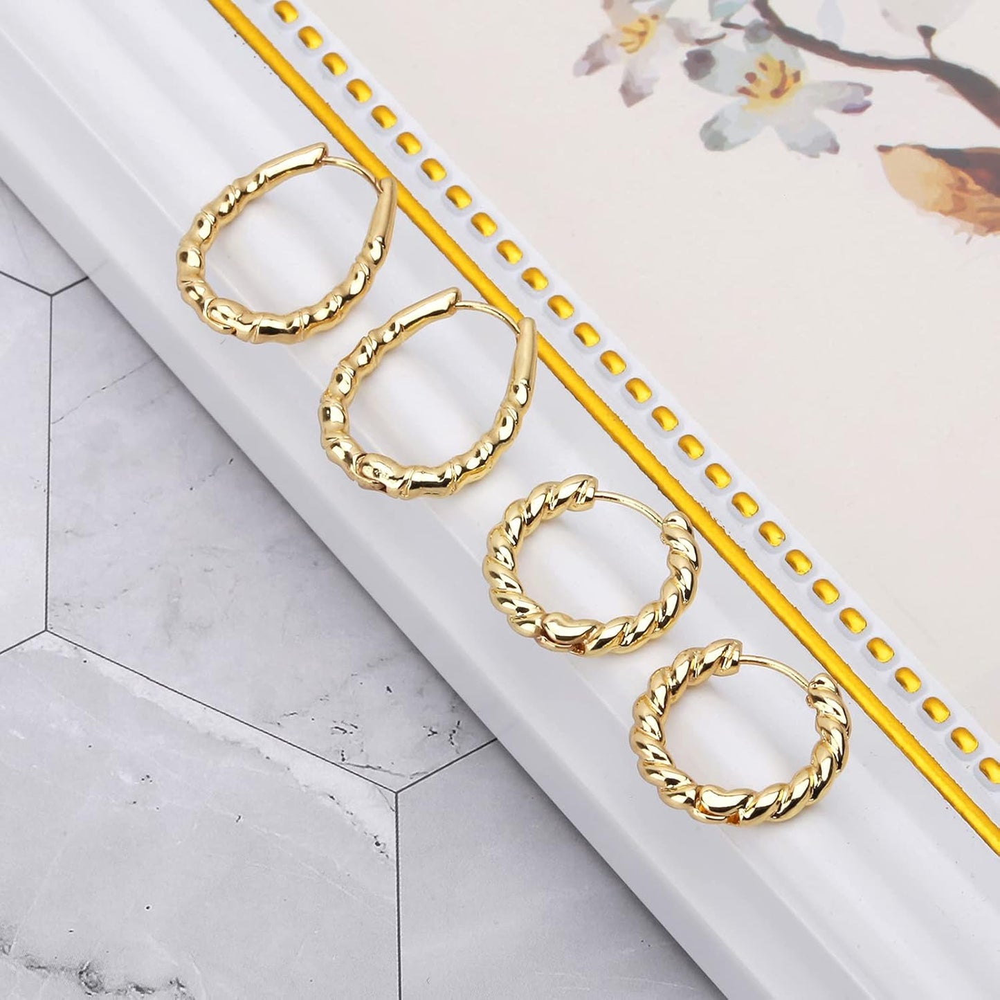 Chunky Hoop Earrings Set 14K Gold Hoop Earrings for Women Hypoallergenic, Thick Hoops Earring set, Twist Huggie Hoop Earring