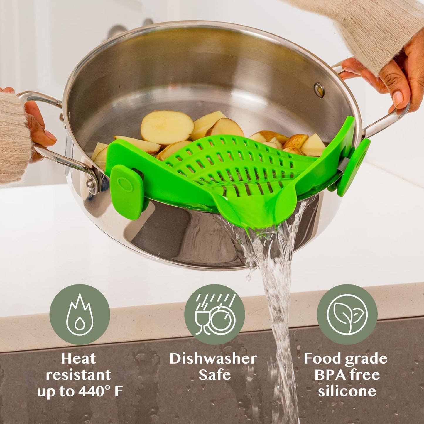 Collapsible Silicone Pasta Strainer and Kitchen Gadget for Cooking