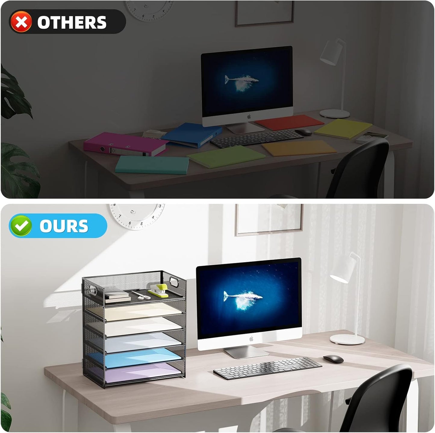 6 Tier Paper Organizer Letter Tray - Mesh Desk File Organizer with Handle