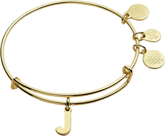 Alex and Ani Expandable Bangle for Women, Initials A to Z Letter Charms, Shiny Finish, 2 to 3.5 in