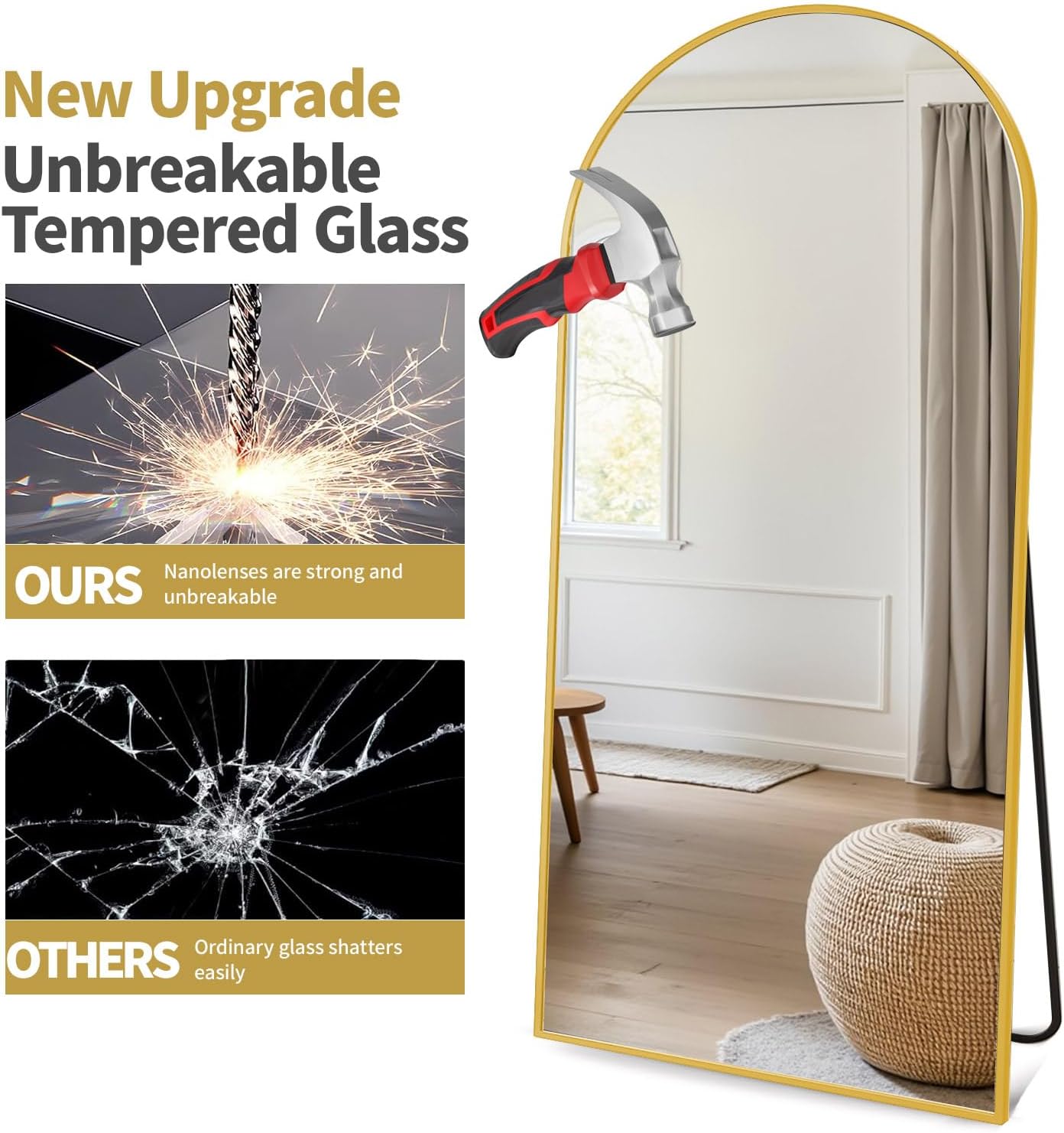 Arched Full Length Mirror, 70"x26" Free Standing Floor Mirror, Modern Full Body Mirrors with Stand