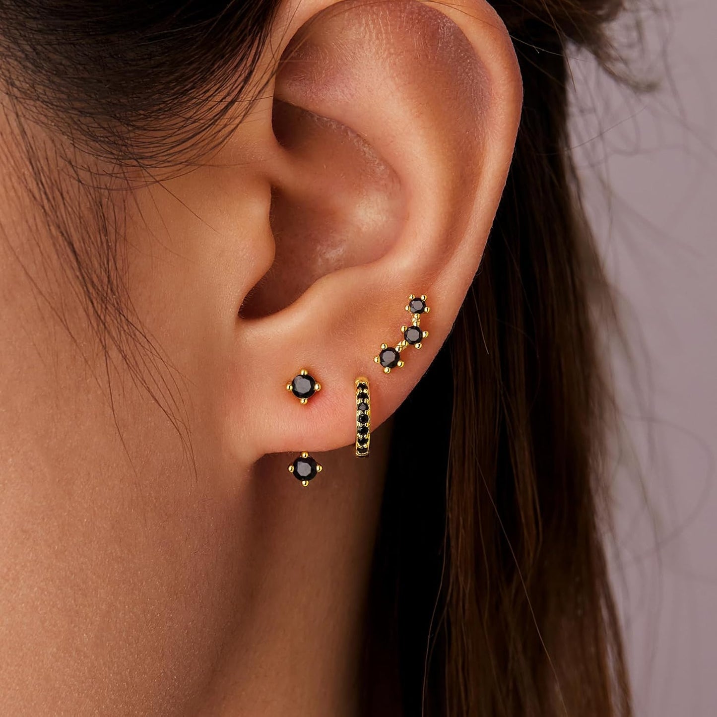 Small Sterling Silver Huggie Hoop Earrings Set for Women, 14K Gold Plated Hoops Stacks for Multiple Piercings