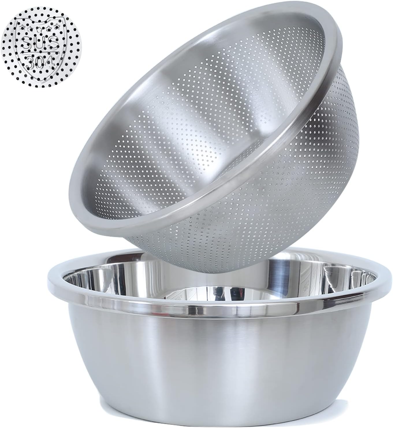 304 Stainless Steel Microporous Colander,2QT Large Capacity with Mixing Bowl For washing vegetables