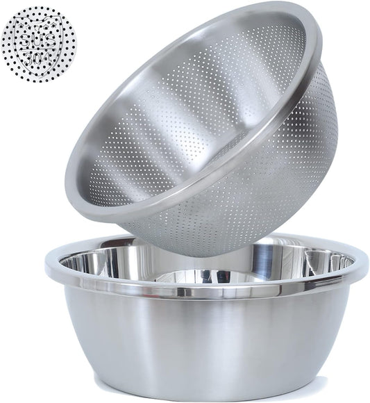 304 Stainless Steel Microporous Colander,2QT Large Capacity with Mixing Bowl For washing vegetables