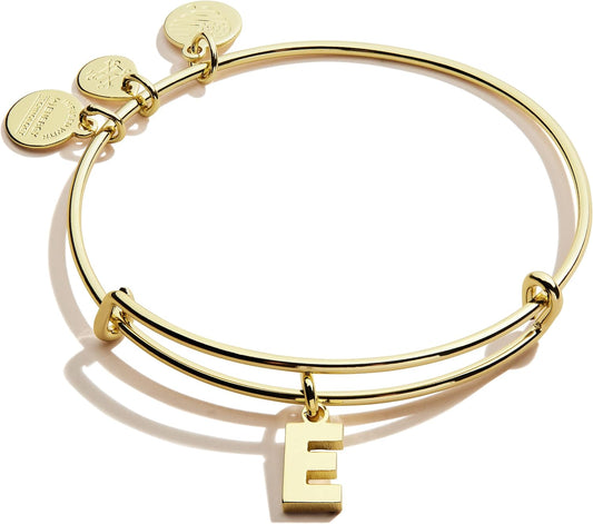 Alex and Ani Expandable Bangle for Women, Initials A to Z Letter Charms, Shiny Finish, 2 to 3.5 in