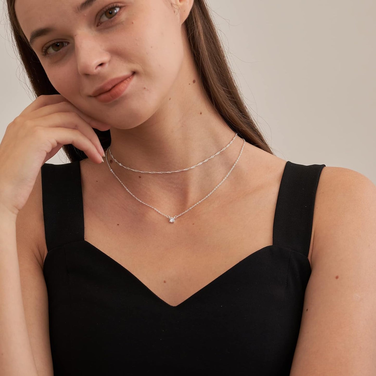 Diamond Necklaces for Women, Dainty S925 Sterling Silver/ 14K Gold Choker Necklace Simple Silver CZ Jewelry Necklaces for Women Trendy Gifts
