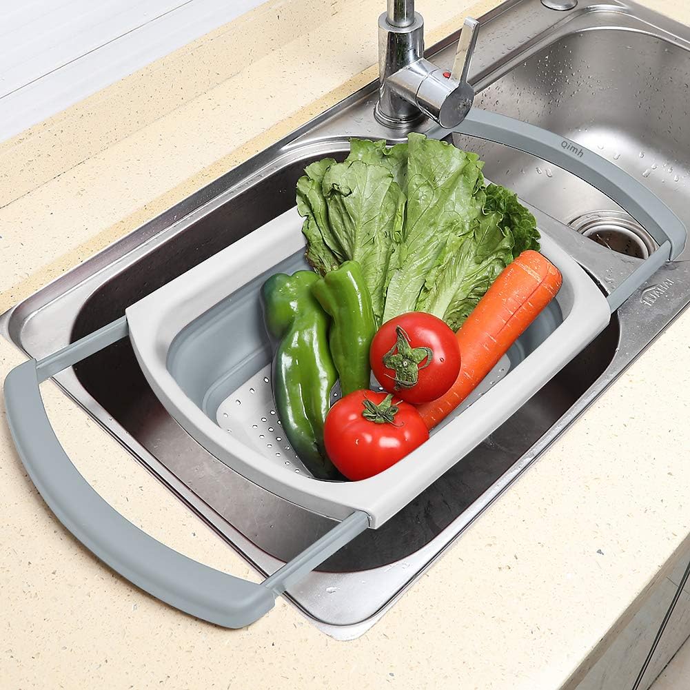 Qimh Collapsible Colander | Over The Sink Silicone Kitchen Strainers and Colanders with Extendable Handles