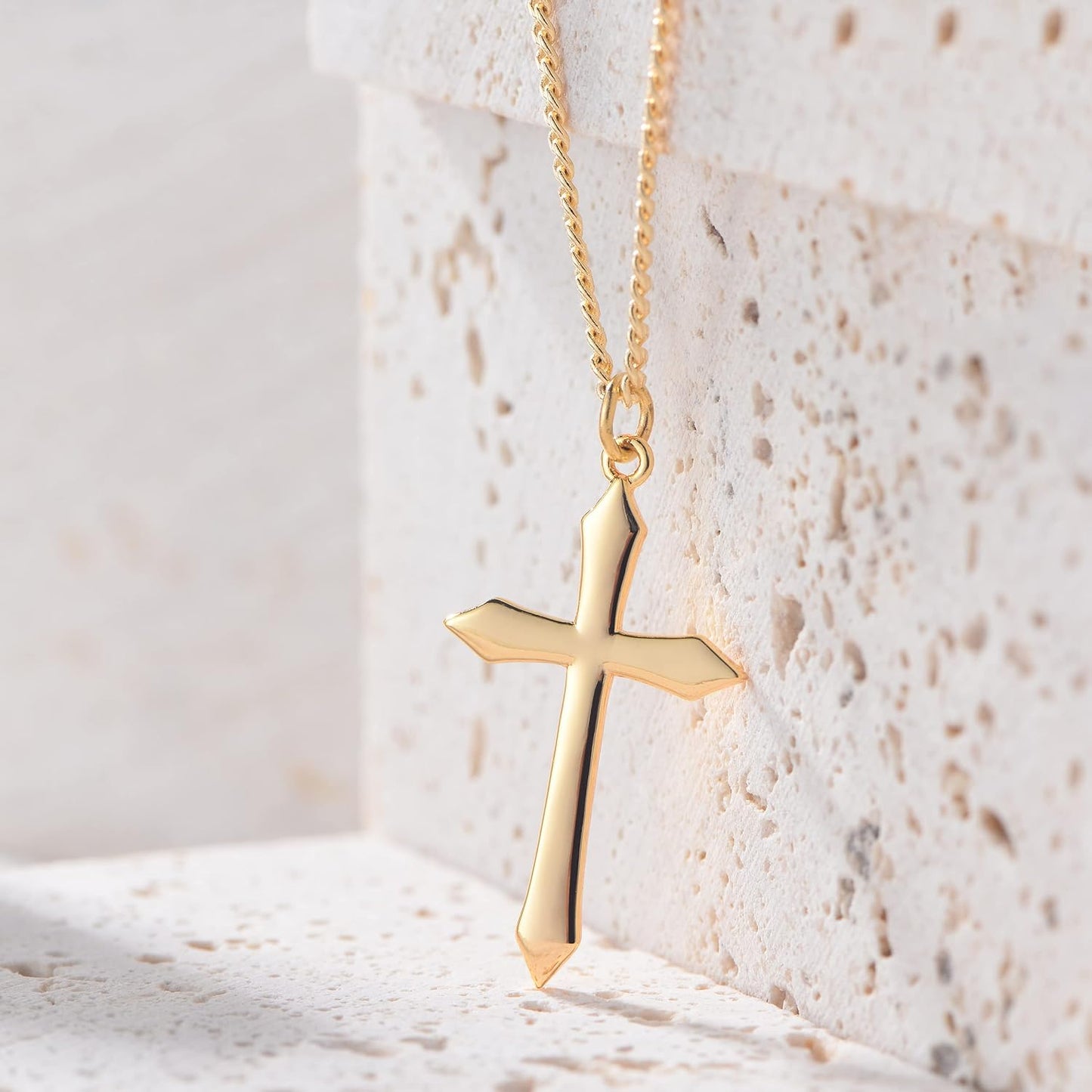 Cross Necklace 14K Plated Dainty Chain, Minimalist Faith Pendant Religious Prayer Jewelry Gift