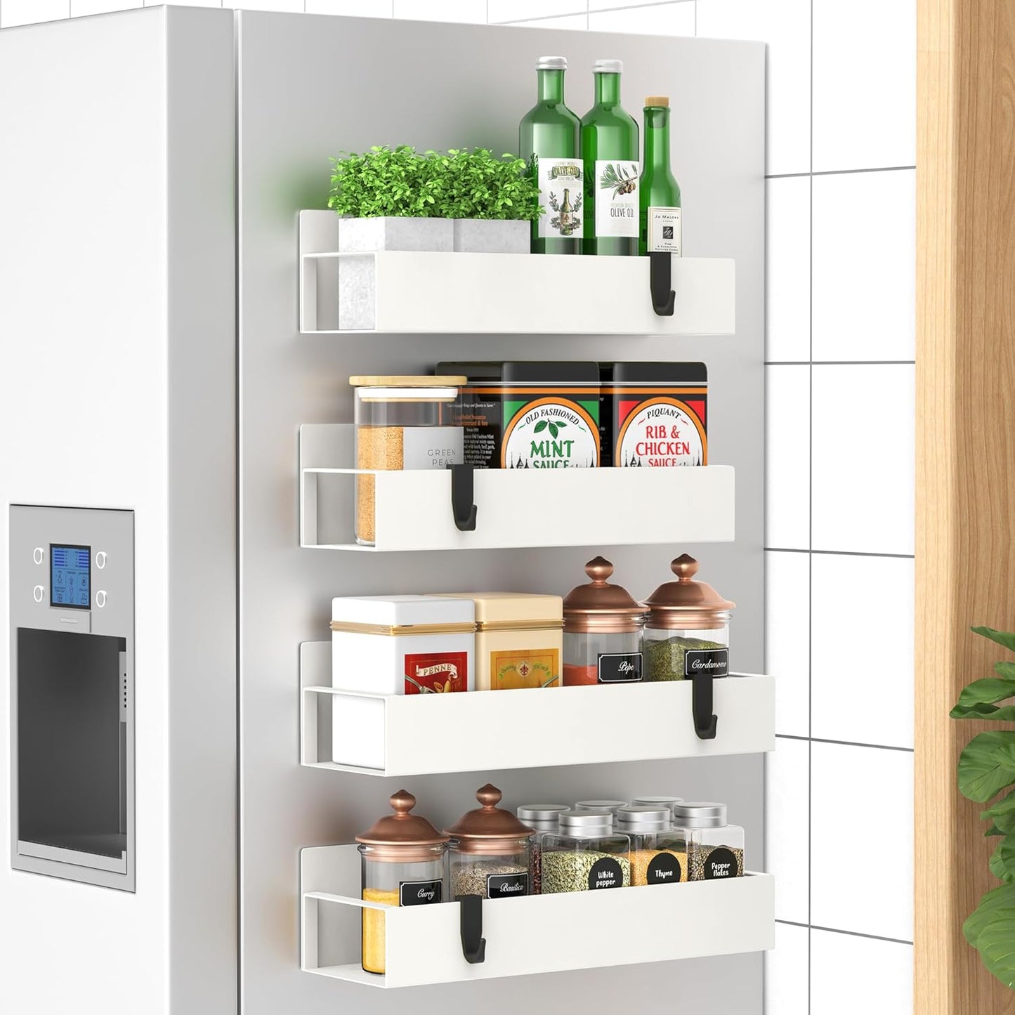 Metal 4 Pack Magnetic Spice Storage Rack Organizer for Refrigerator and Oven Organizers and Storage
