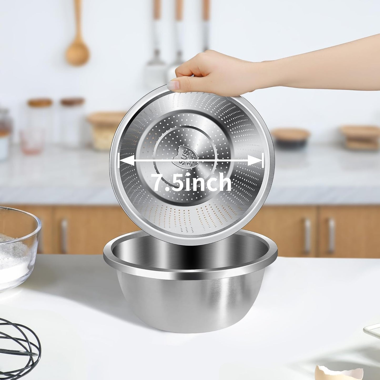 Colander 304 Stainless Steel 3-quart with Mixing Bowls, Dishwasher Safe. (2PC)