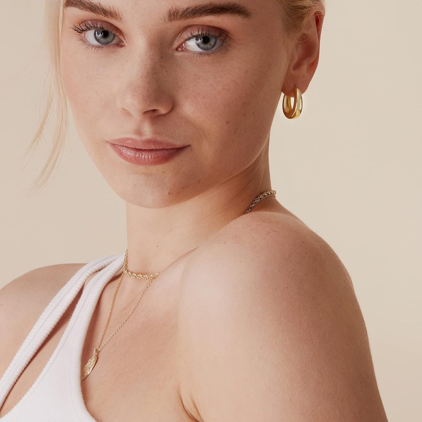 14K Gold Plated Sterling Silver Post Small Chunky Hoops Earrings | Thick Lightweight Gold Hoop Earrings for Women