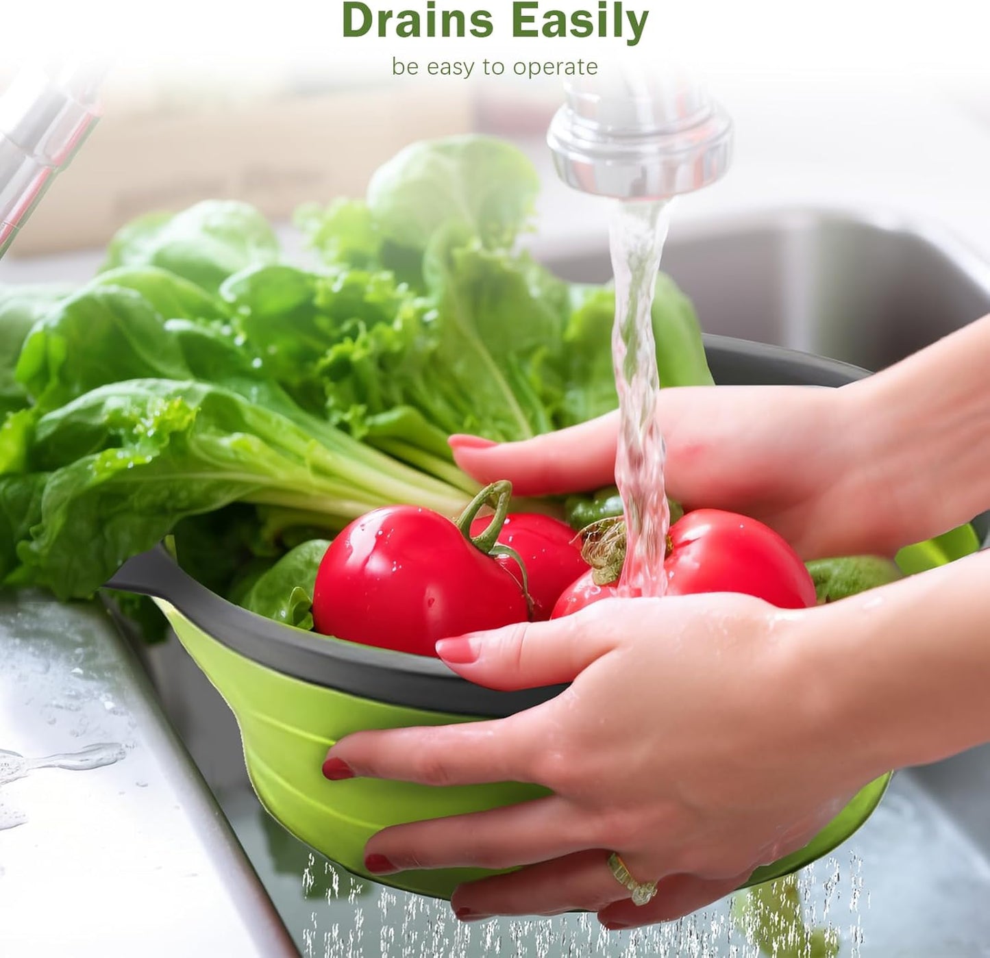 Collapsible Colander Set of Perfect for Draining Pasta, Vegetable and fruit for Kitchen and Travel Use (green)