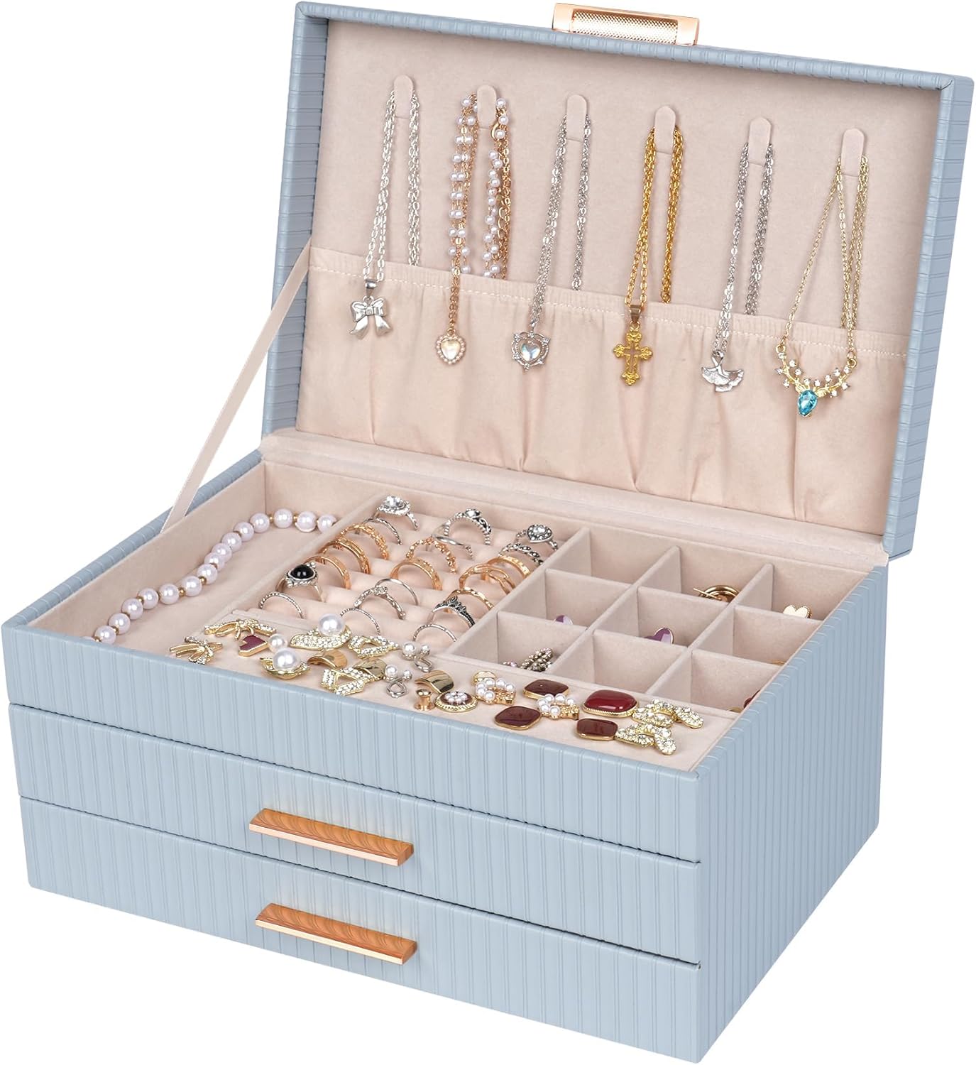 Jewelry Box Organizer with 2 Drawers, 3-Tier Large Jewelry Holder Organizer Box