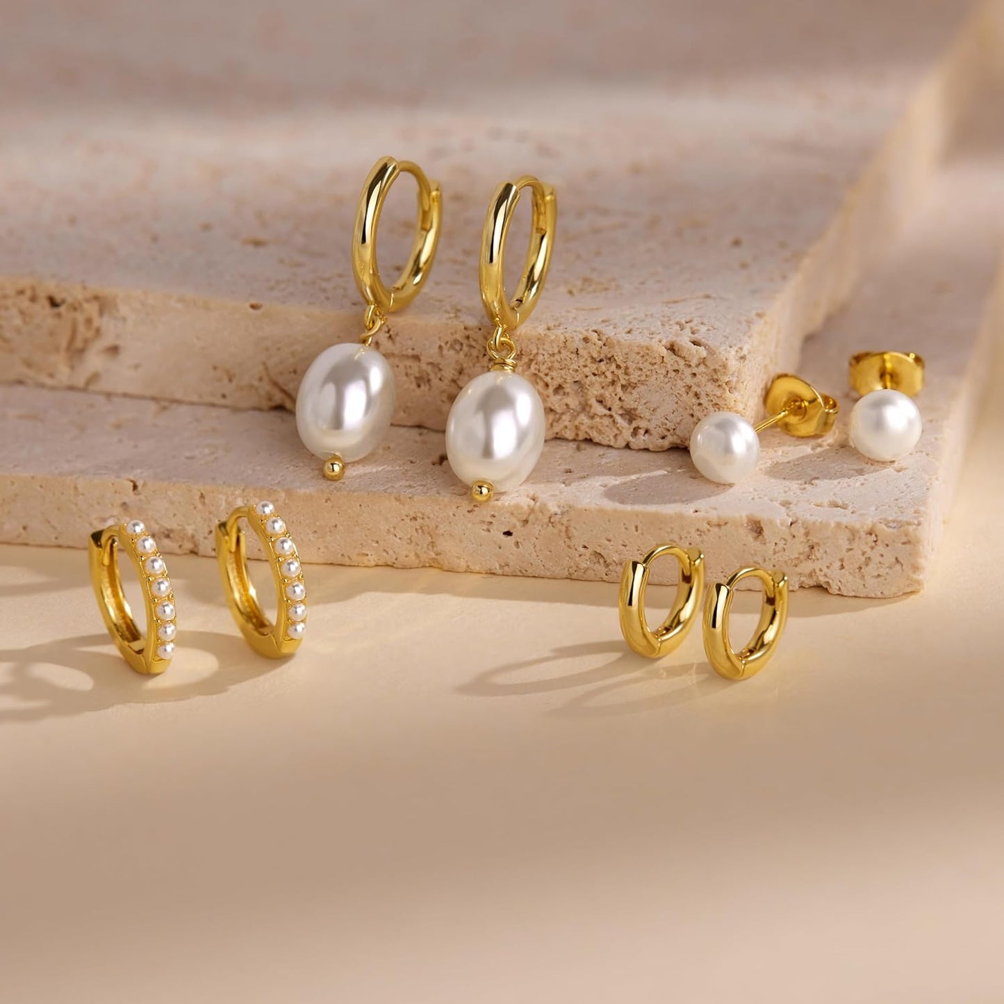 Small Gold Huggie Hoop Earrings Set for Women Men Hypoallergenic 14K Plated Stack Cartilage Earrings, Multiple Piercing
