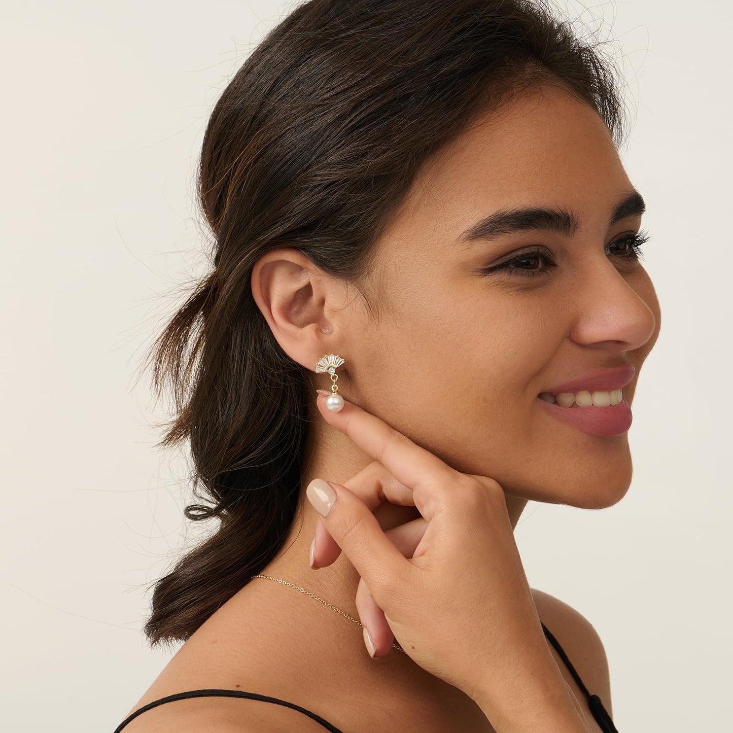 Pearl Earrings: 14k Gold-plated Cubic Zirconia Accented Pearl Drop Dangle Wedding Engagement Earrings For Women Bridal Bridesmaid