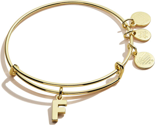 Alex and Ani Expandable Bangle for Women, Initials A to Z Letter Charms, Shiny Finish, 2 to 3.5 in