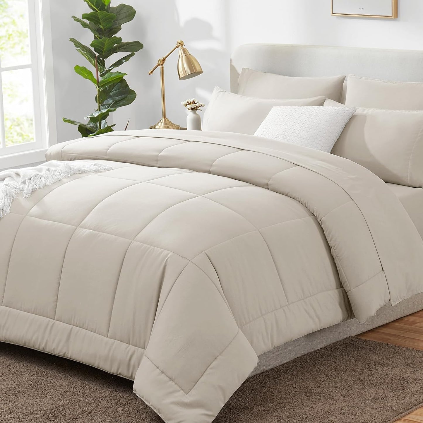 Queen Comforter Set Black, 7 count Bed in a Bag, All Season Bedding Sets