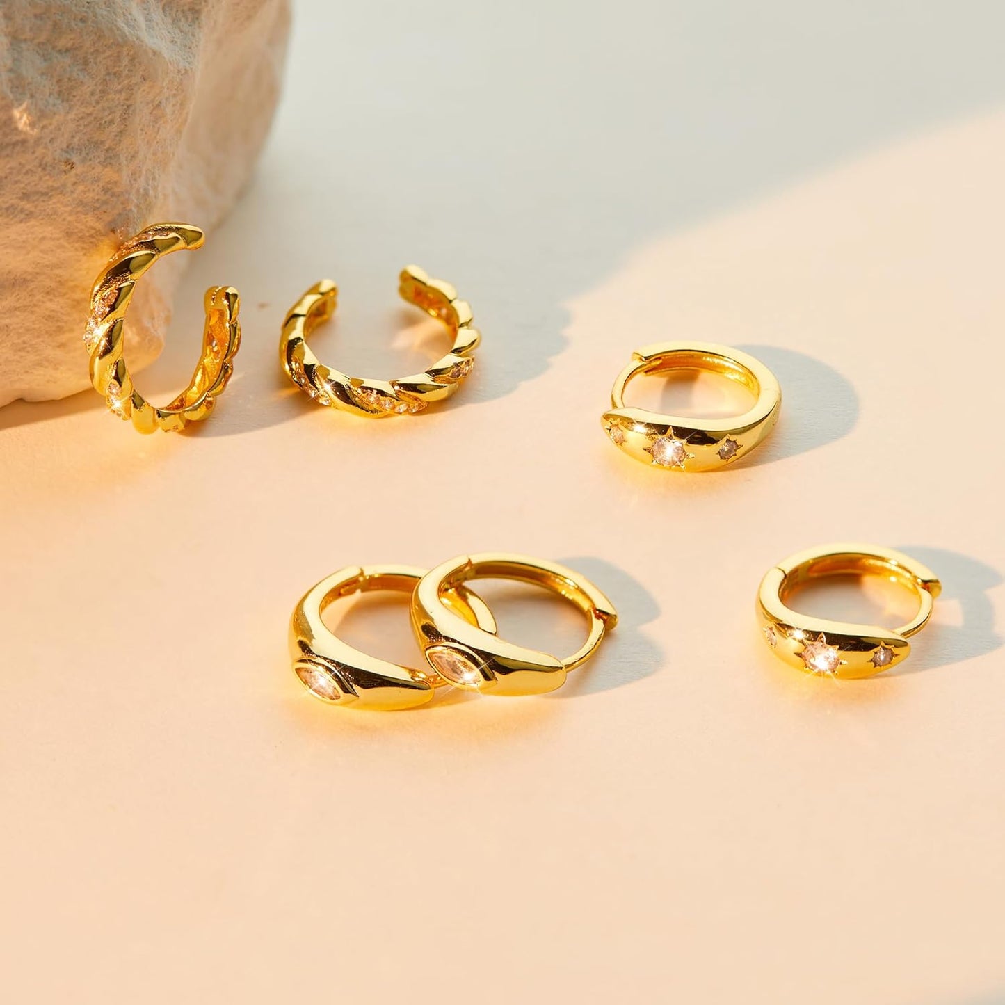 Small Sterling Silver Huggie Hoop Earrings Set for Women, 14K Gold Plated Hoops Stacks for Multiple Piercings