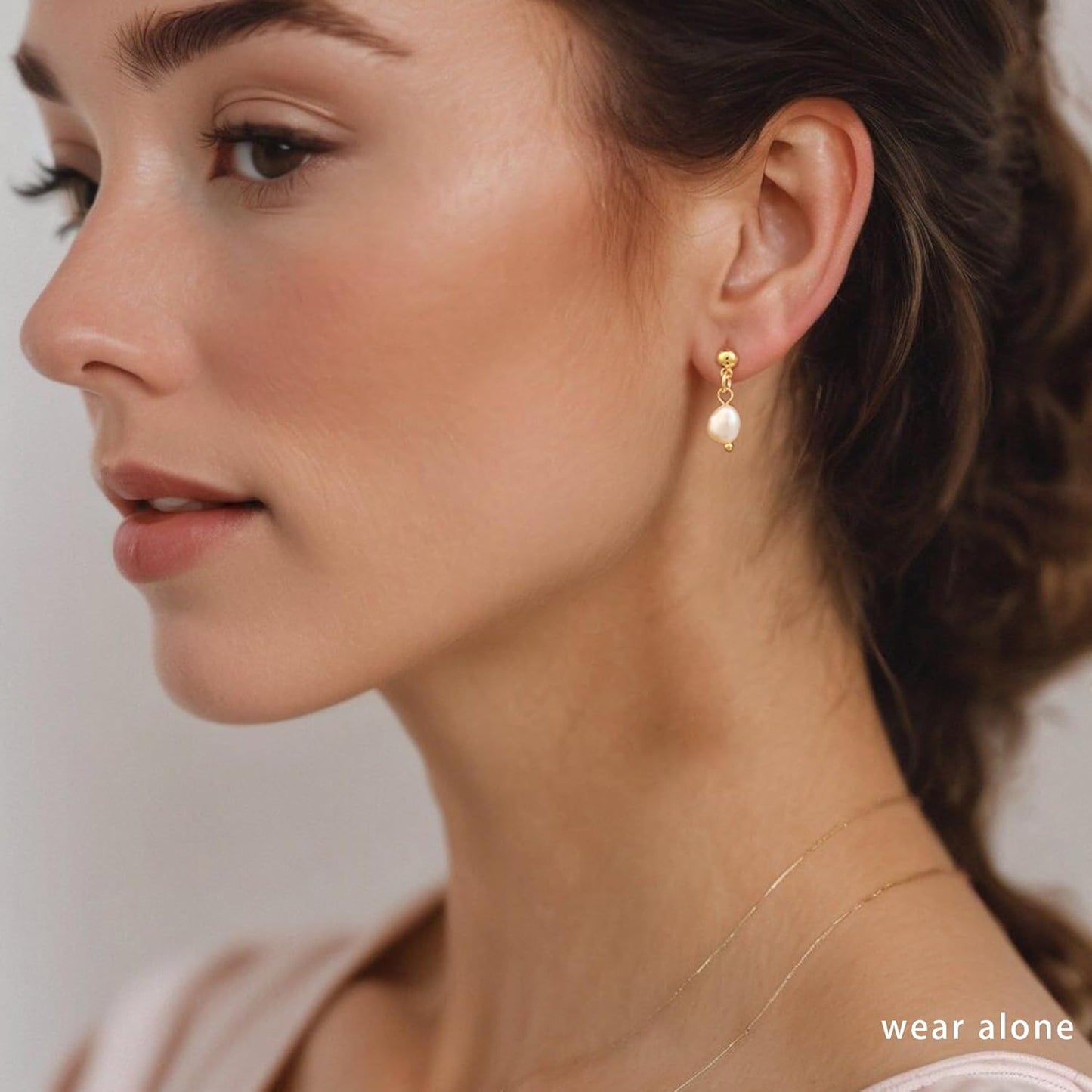 Pearl Dangle Hoop Earrings for Women - Dainty14K Gold Plated Small Drop Chain Hoops Trendy Earring Sets for