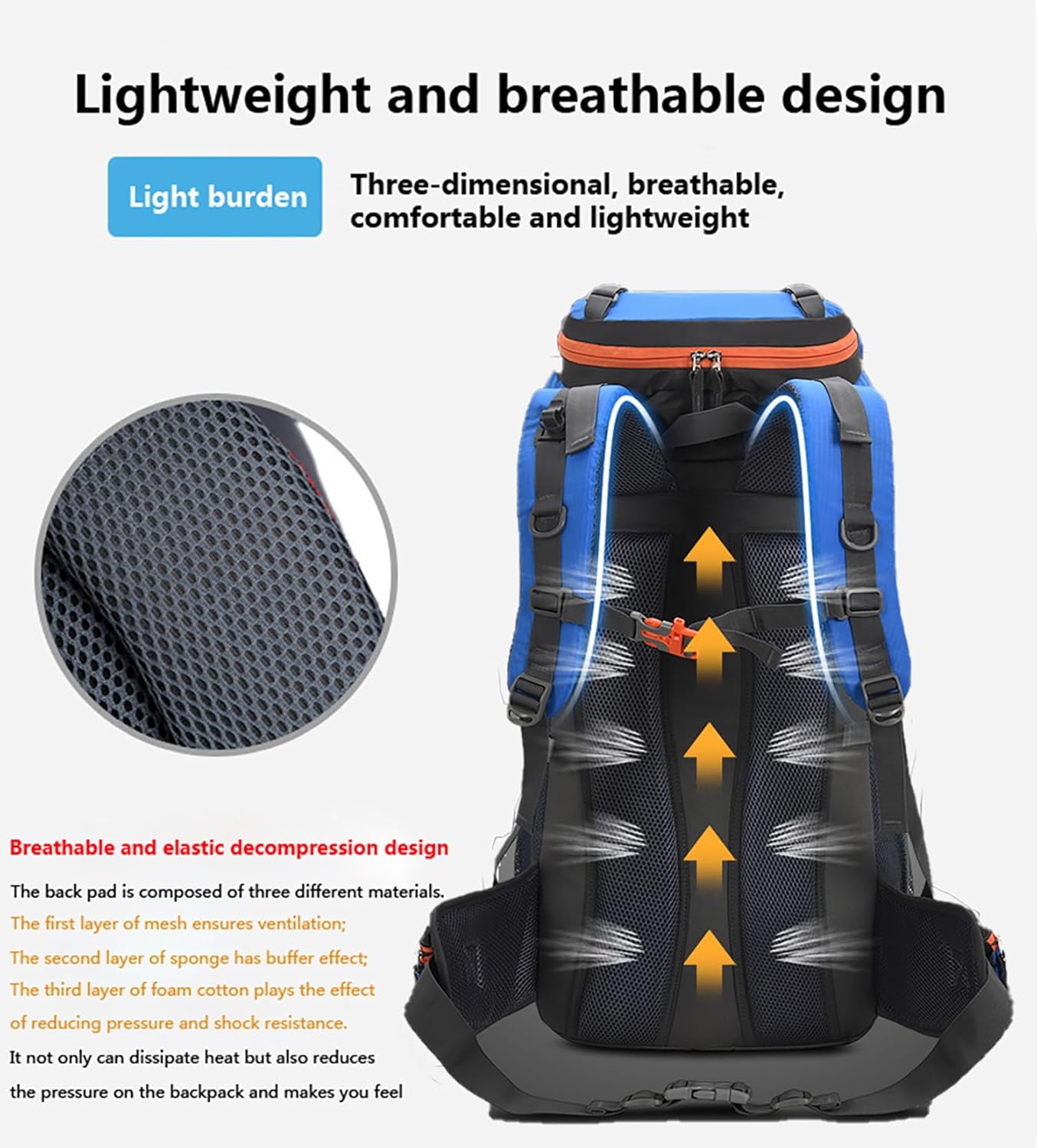 60L Hiking Camping Backpack with Rain Cover, Waterproof Large Capacity Outdoor Sport Travel Daypack