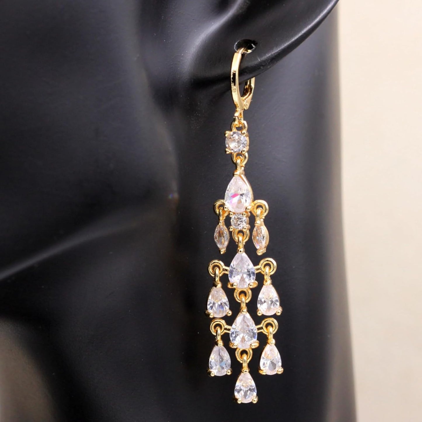 Vuskdtei18K Gold Plated Flower Dangle Earrings for Women, Hypoallergenic Cubic Zirconia Earrings, Elegant Chandelier Drop Earrings