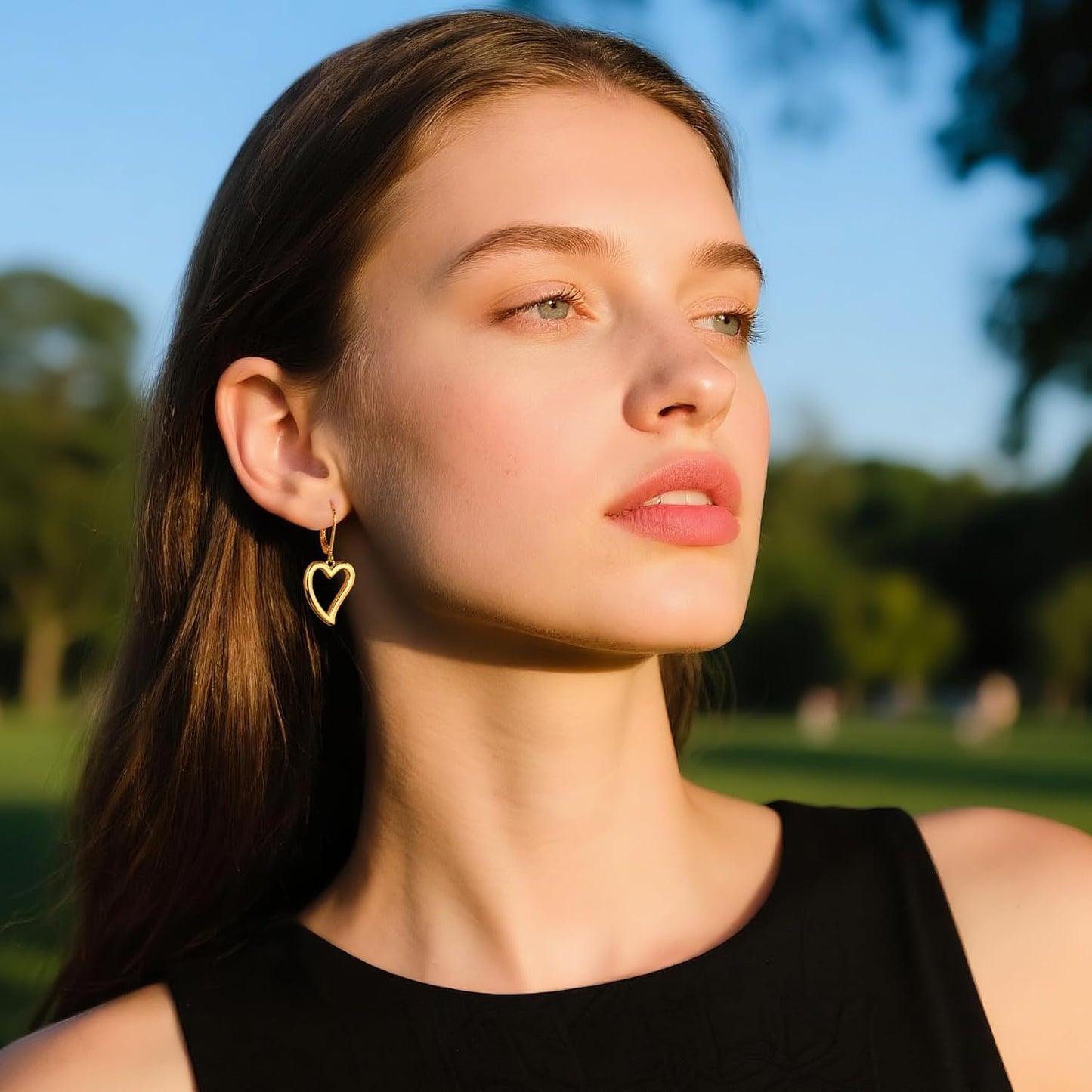 Sterling Silver Heart Earrings for Women 14K Gold Plated Openwork Love Heart Dangle Earrings Drop Leverback Huggie Hoop