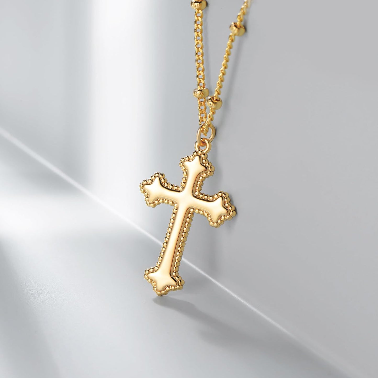 Cross Necklace 14K Plated Dainty Chain, Minimalist Faith Pendant Religious Prayer Jewelry Gift