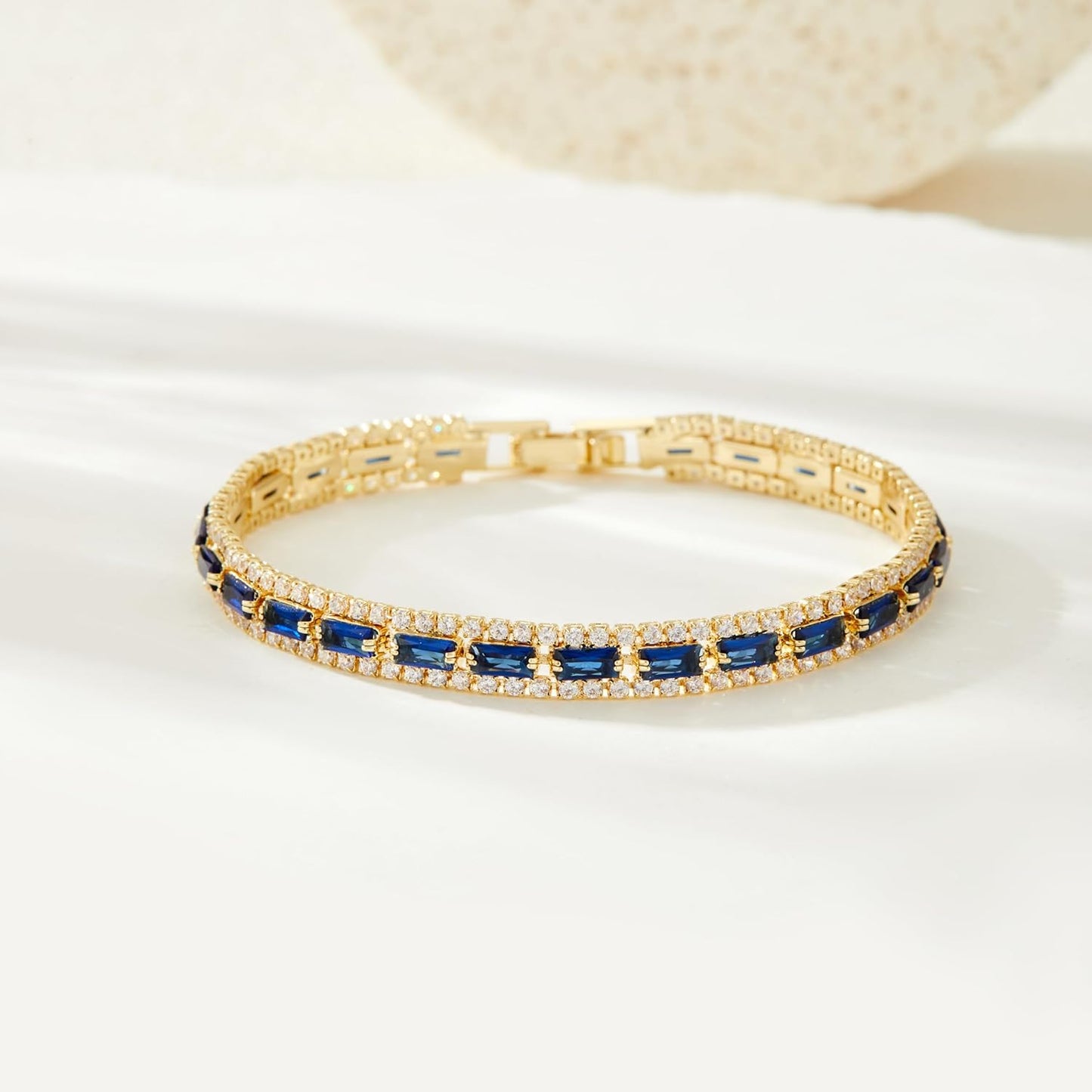Tennis Bracelets for Women 14K Gold Plated Cubic Zirconia Blue Tennis Bracelet Classic Jewelry Gift Sparkly Rhinestone CZ