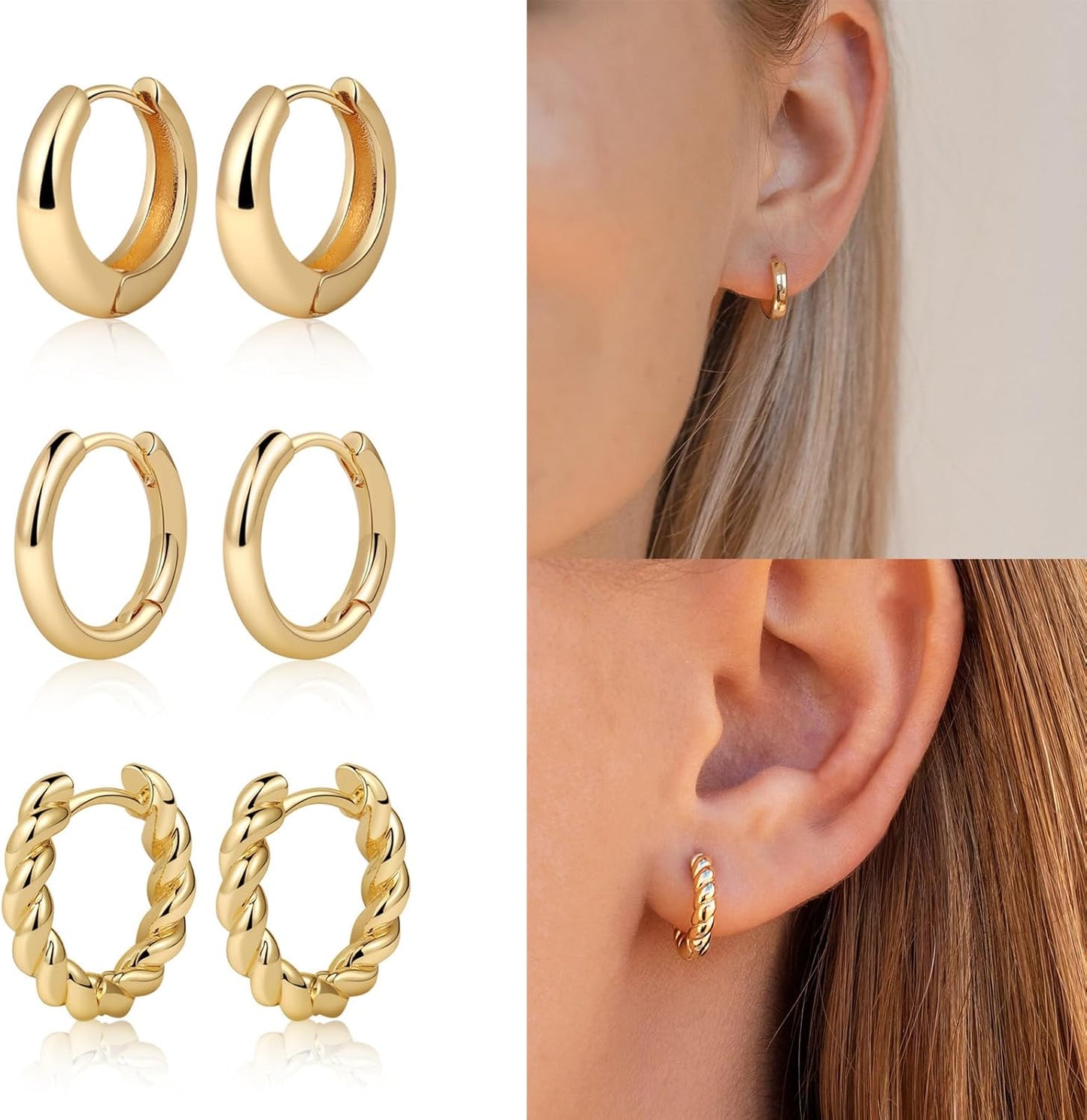 Gold Hoop Earrings Set for Women Trendy, 14K Gold Plated Lightweight Small Gold/Silver Hoop Earrings for Women Chunky Open
