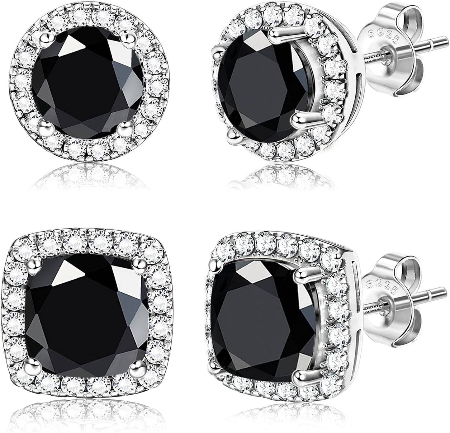 Hayoso 18K Gold Plated Halo Stud Earrings 925 Sterling Silver Cubic Zirconia Stud Earrings Round Square Diamonique Stud