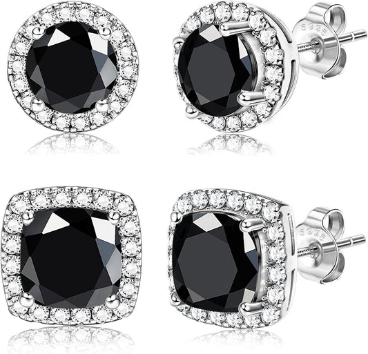 Hayoso 18K Gold Plated Halo Stud Earrings 925 Sterling Silver Cubic Zirconia Stud Earrings Round Square Diamonique Stud