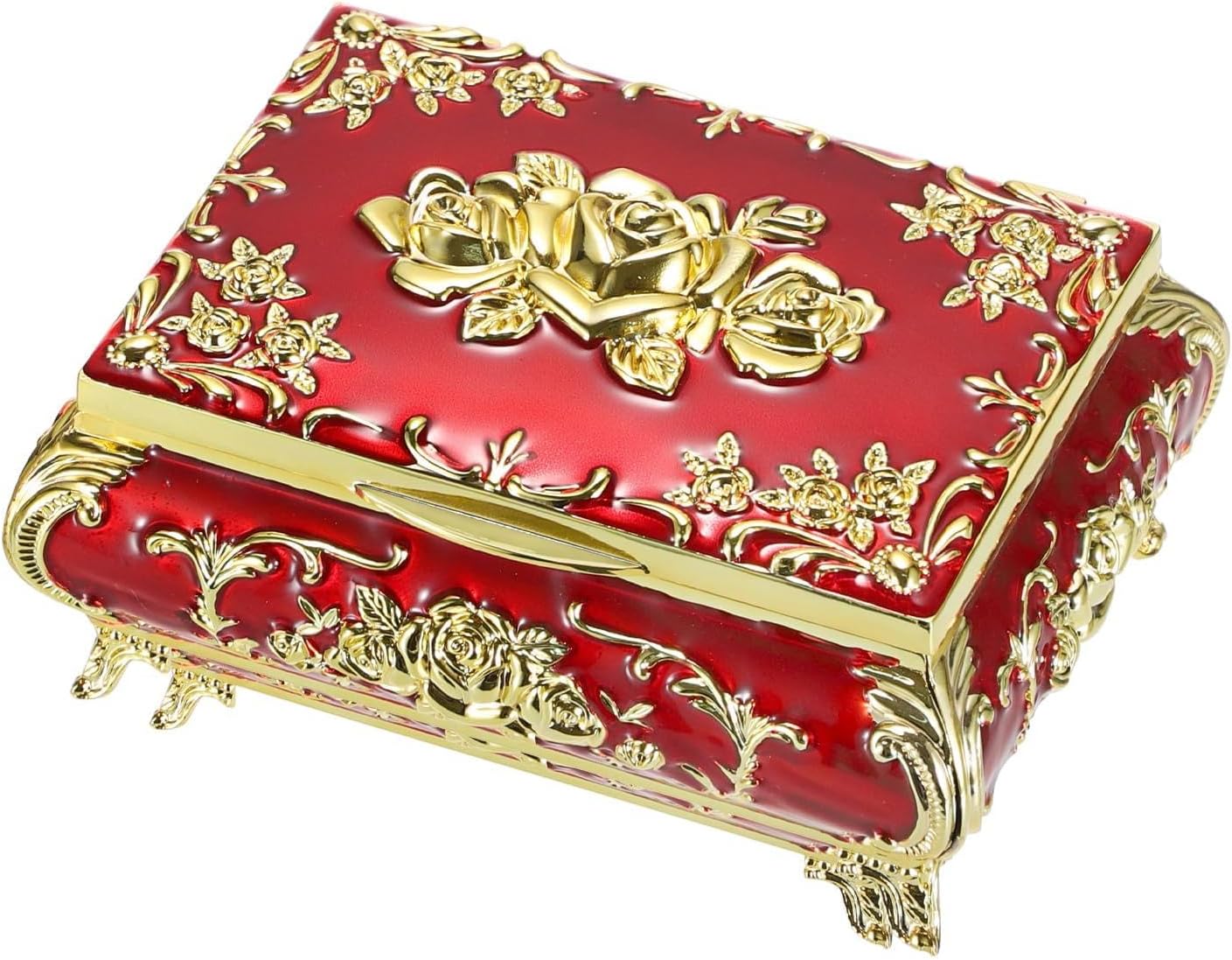 Vintage Music Box, Beige Metal Musical Jewelry Box Keepsake Box, Small Trinket Jewelry Storage Box