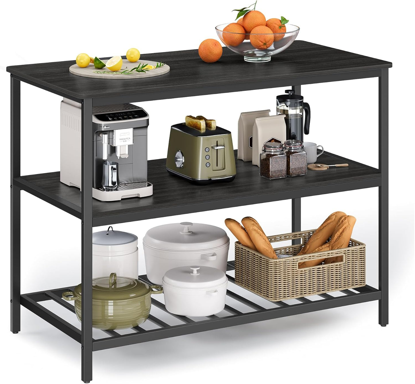 47.2 Inches Width Kitchen Shelf with Large Worktop, coffee table, Stable Steel Structure,Easy to Assemble