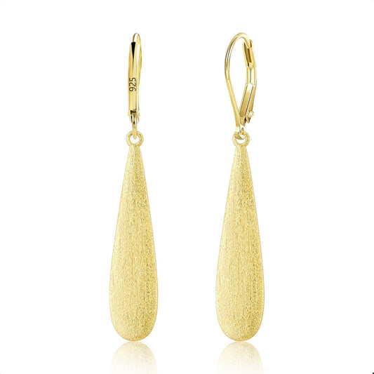 925 Sterling Silver Long Teardrop Dangle Earrings for Women Hypoallergenic Drop Leverback Earrings Trendy Silver Long