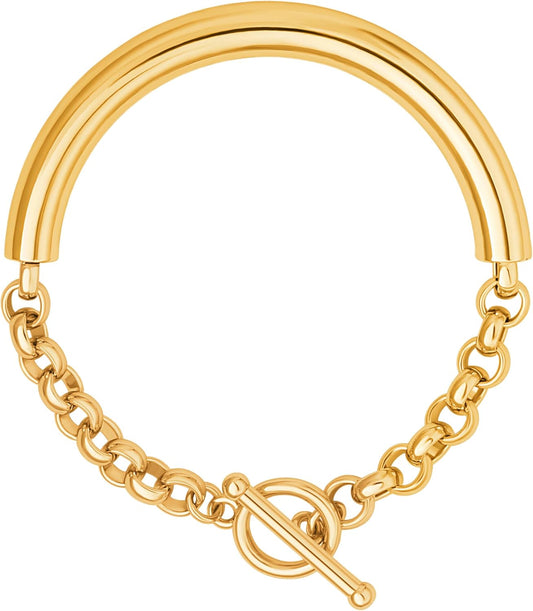 18k Gold Plated Personalized Chunky Cuban Oval Link Chain Bracelets for Men Toggle Rope Bracelet Jewelry for Women